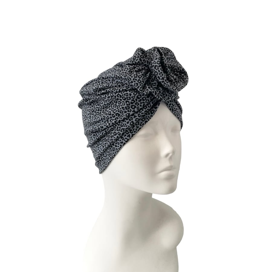 Dusky Blue Chemo Hair Turban for Women, Rosette Ladies Jersey Turban Hat