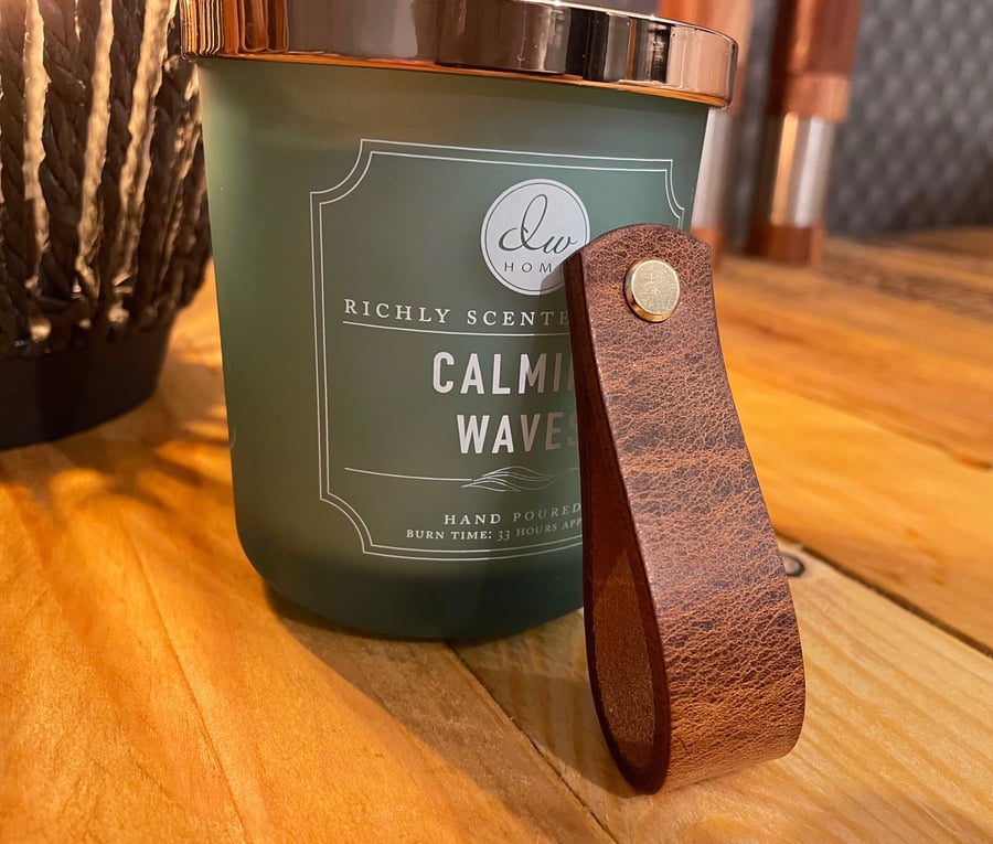 Antique Tan Leather Drawer Pull, Scandinavian Cabinet Handle