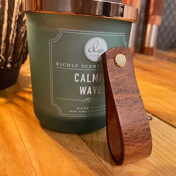 Antique Tan Leather Drawer Pull, Scandinavian Cabinet Handle