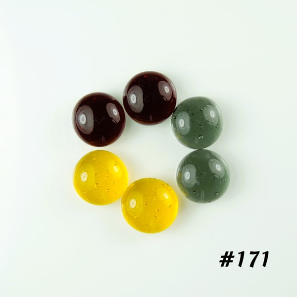 3 pairs of handcrafted fused glass round cabochons, 1cm (171)