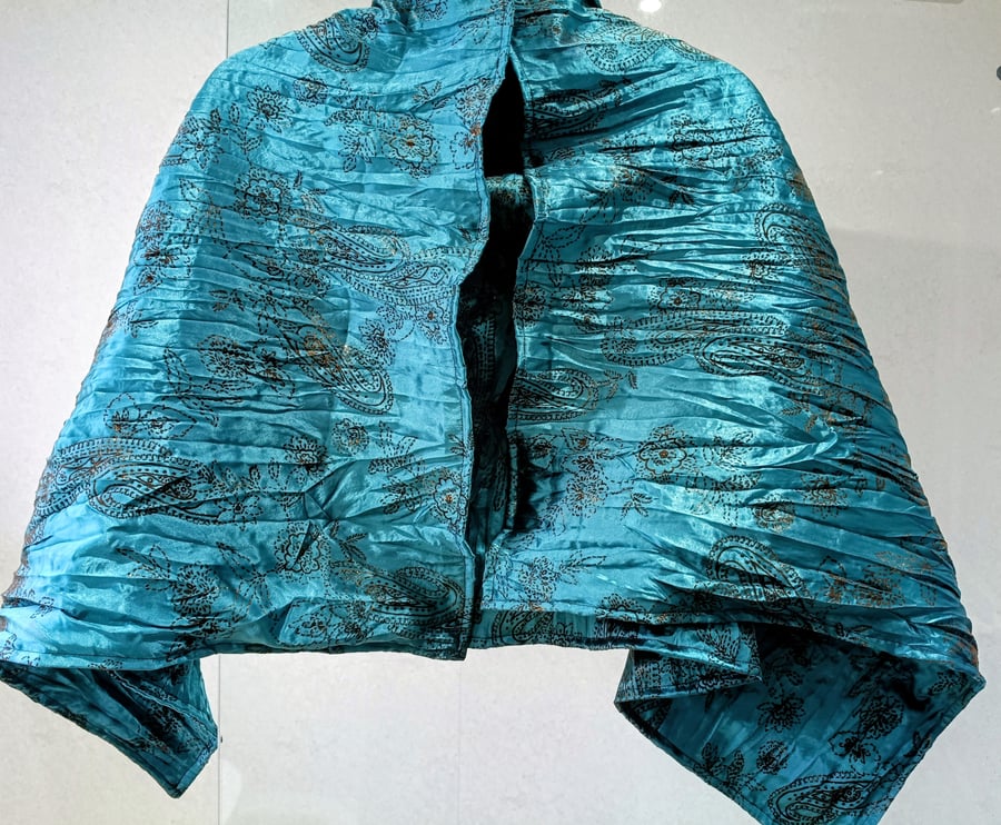 Hand Made Teal and Black Flock Glitter Wrap Shawl Opera Scarf
