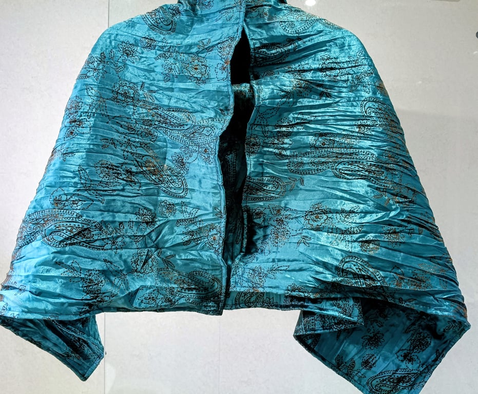 Hand Made Teal and Black Flock Glitter Wrap Shawl Opera Scarf