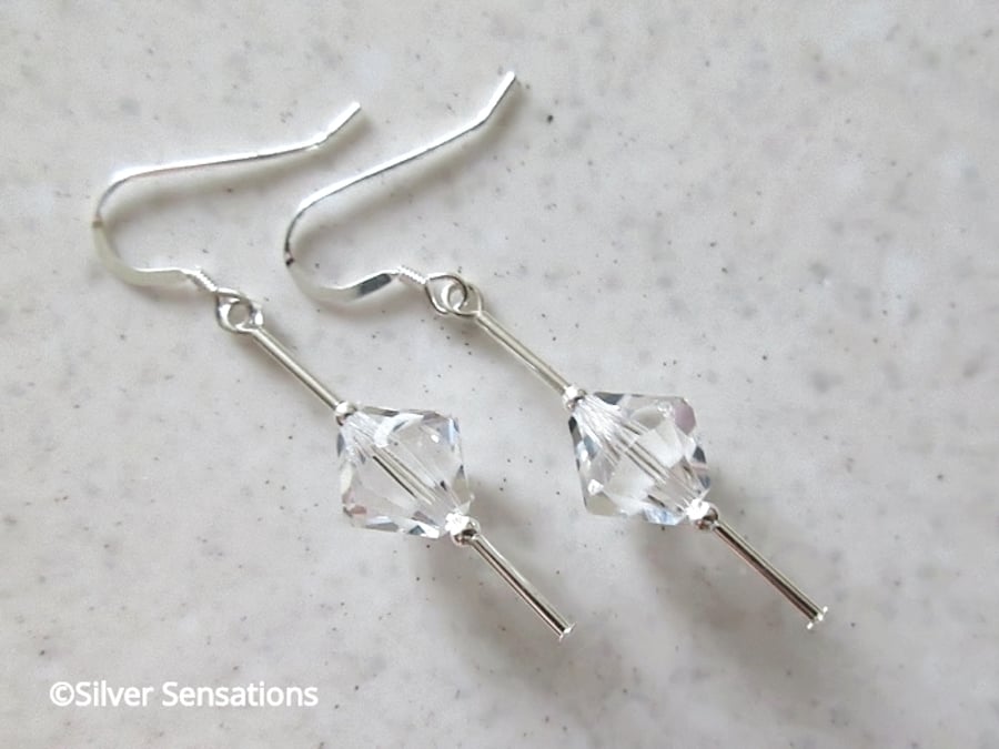 Large Sparkly Crystal Earrings With Sterling Silver Tubes & Swarovski Crystals