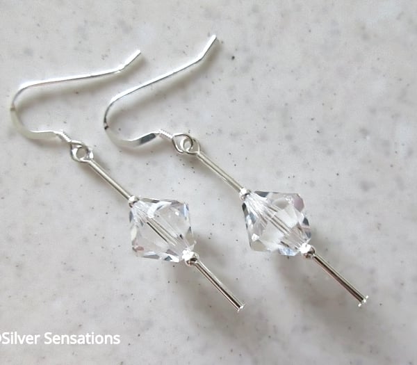 Large Sparkly Crystal Earrings With Sterling Silver Tubes & Swarovski Crystals