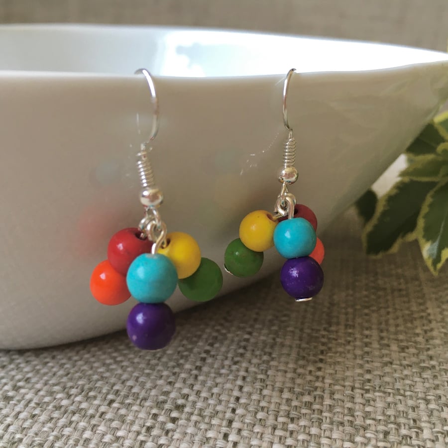 Rainbow bead cluster earrings