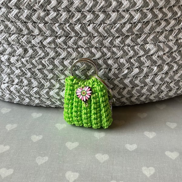 Mini crochet bag charm keyring