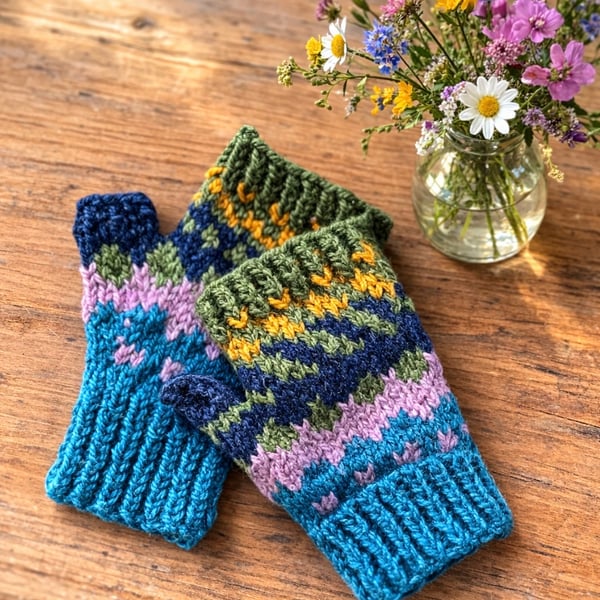 Hand knitted wool fingerless gloves ( FFG4)