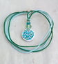 Blue and green short polymer clay pendant and cotton cord necklace - Image 2