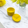Yellow Bee Adorned Lidded Trinket Pot - Honeycomb Design Jewellery Box BTP1