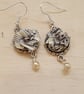 Vintage sheet music paper and faux pearl earrings for musicians, recycled 
