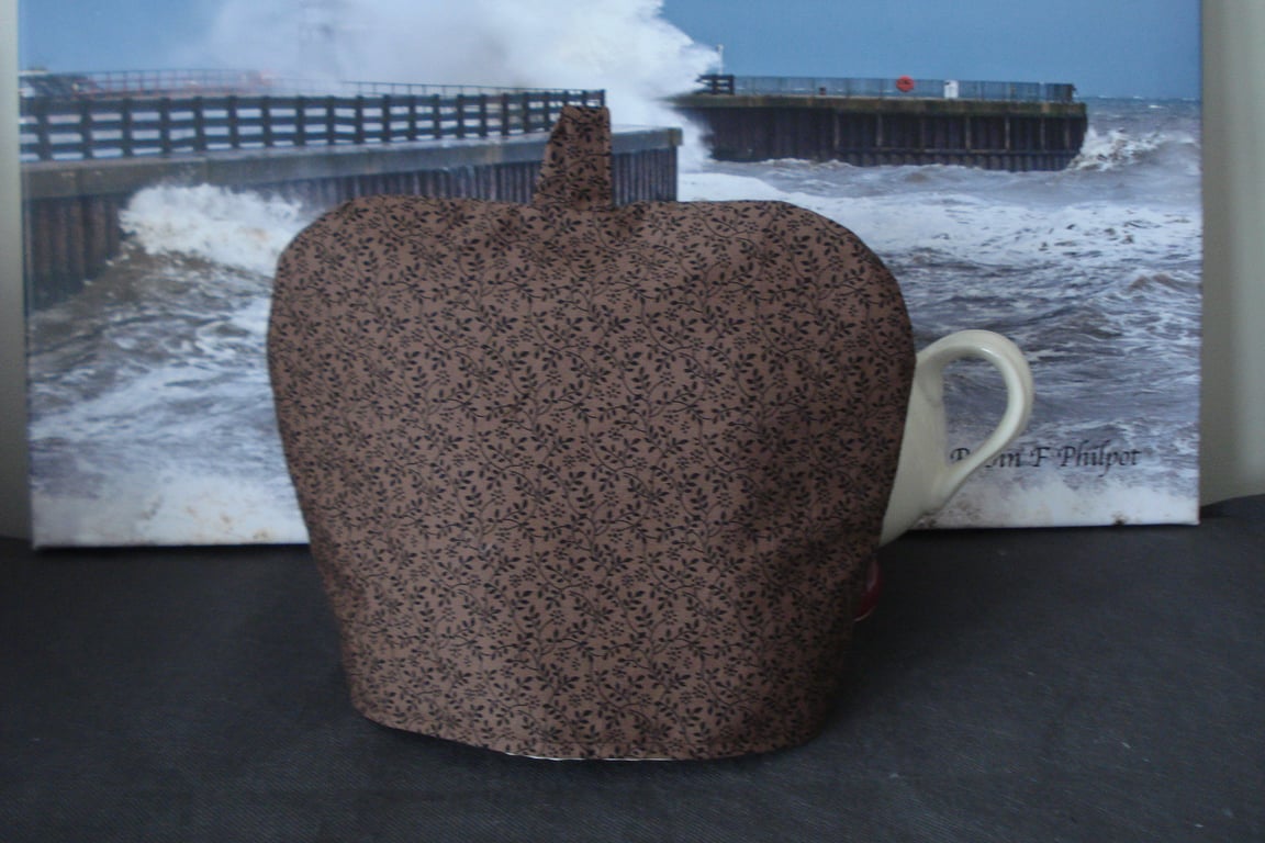 Small 2-3 Cup Chocolate Brown Tea Cosy With Flower Pattern (A53)