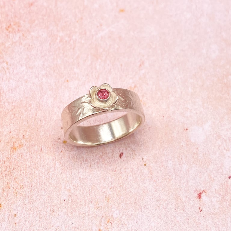 Handcrafted Sterling Silver Pink Tourmaline Flower Ring