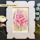 Pink Rose, small letterbox art gift, flower drawing
