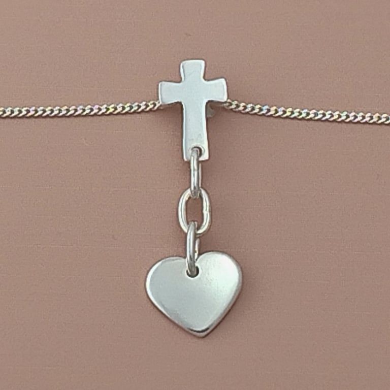 Sterling Silver Cross, Heart & Chain Pendant – Love, Faith and Togetherness
