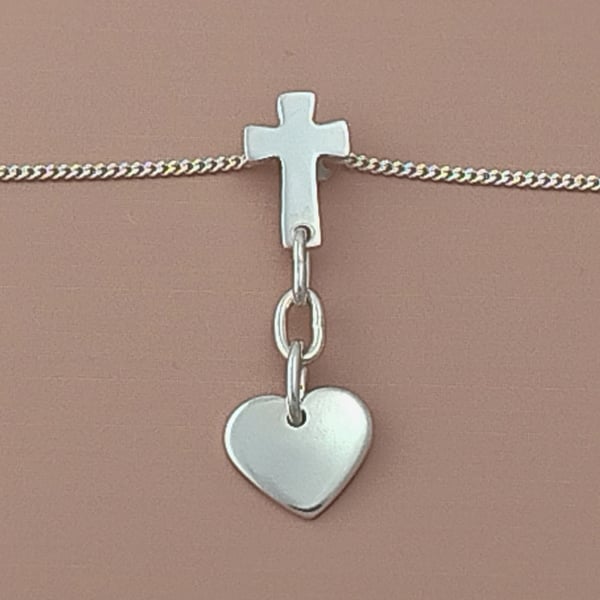 Sterling Silver Cross, Heart & Chain Pendant – Love, Faith and Togetherness