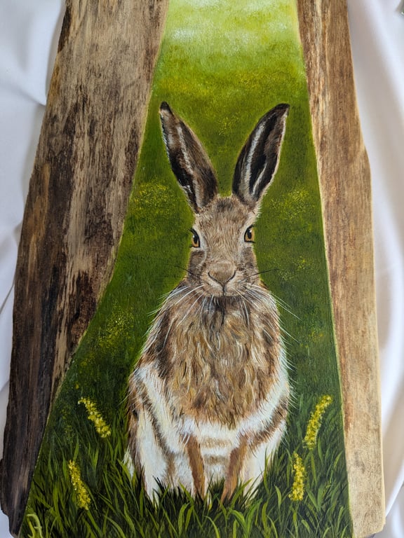 Wood Art Hare Painting