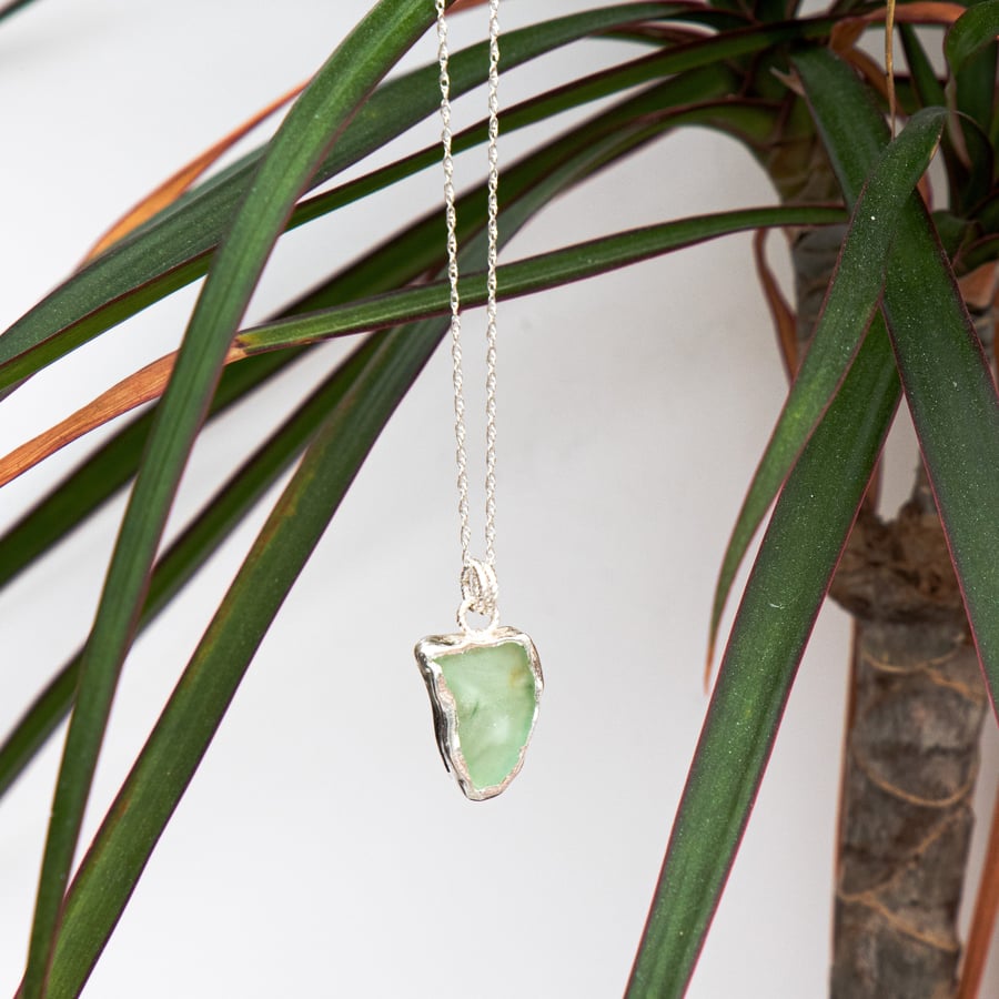 Sea Glass Necklace Encased In Sterling Silver