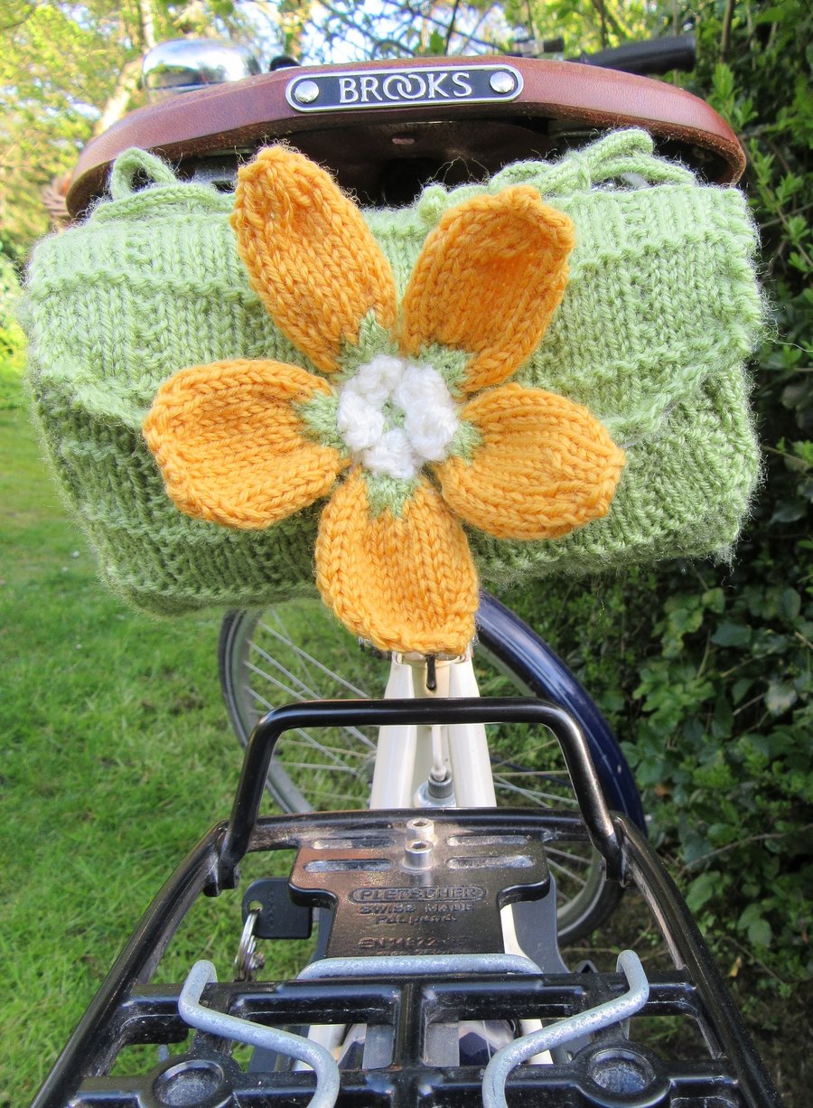 Hand knitted floral saddle tool bag