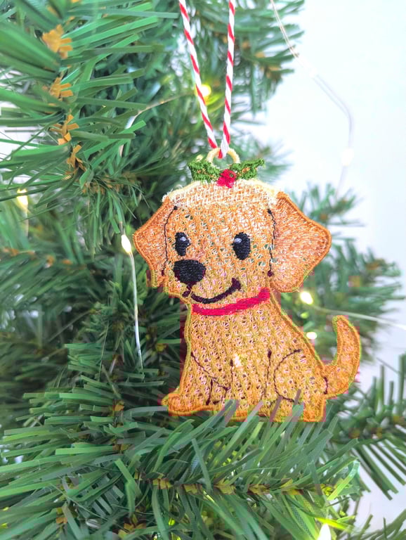 Embroidered hanging Labrador Christmas decorations, machine embroidery