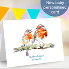 New baby personalised robin card - any name and date