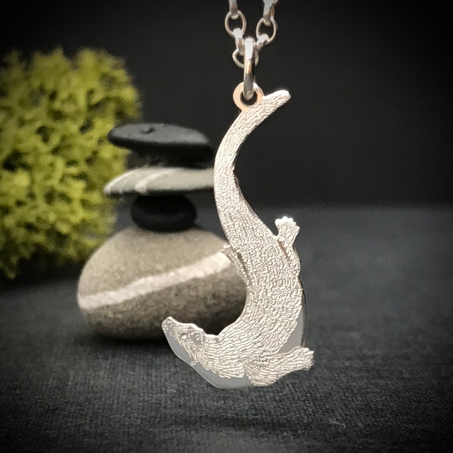 Silver Swimming Otter Pendant