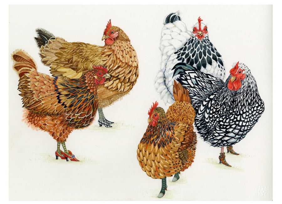 Chickens A4 print of A Clutter of Chickens Giclee print