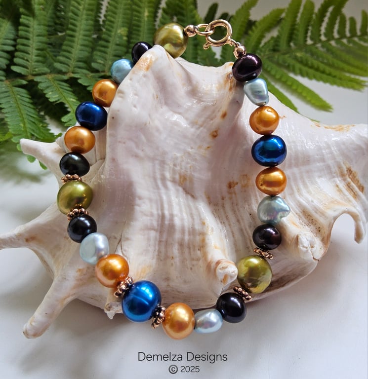 Designer Multicoloured Freshwater Pearl Rose Gold Vermeil Bracelet