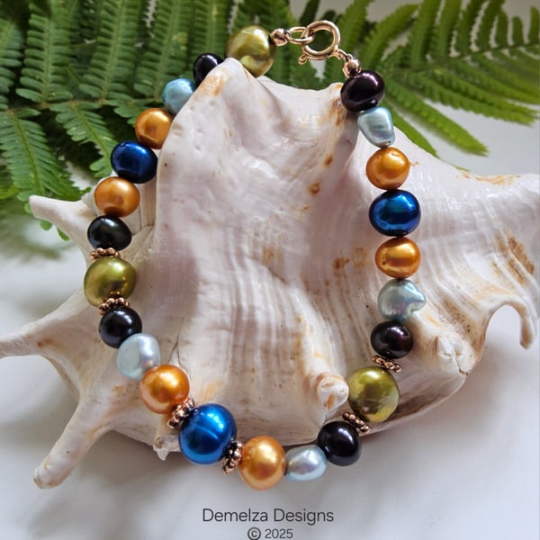 Designer Multicoloured Freshwater Pearl Rose Gold Vermeil Bracelet