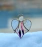Stained Glass Heart Angel - purple, pink and white body and translucent clear wh