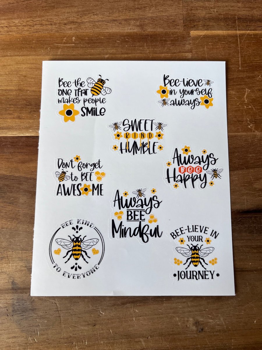 FREE DELIVERY Sheet of 8 Motivational, Bee Themed Stickers Sticker Pack