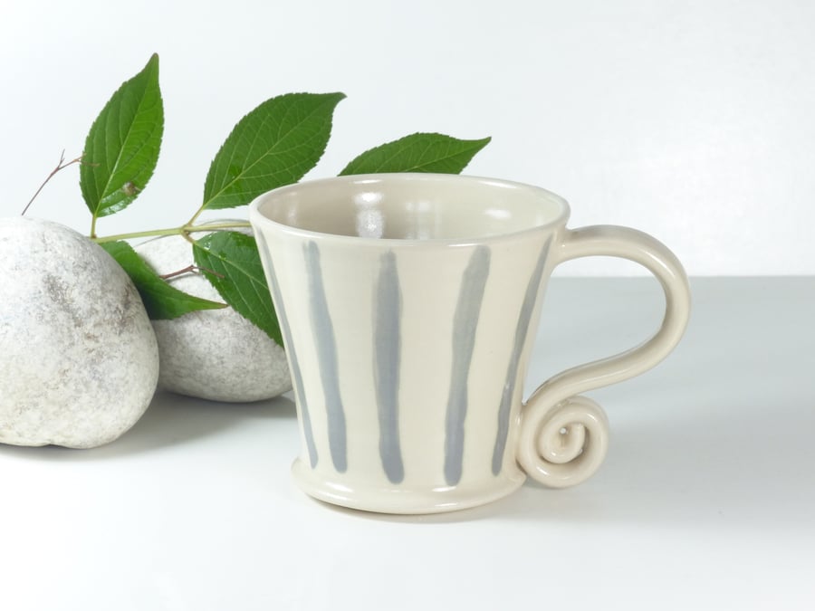 Grey Striped Espresso Cup Pottery Stoneware Handthrown UK Wheelthrown Small Mug