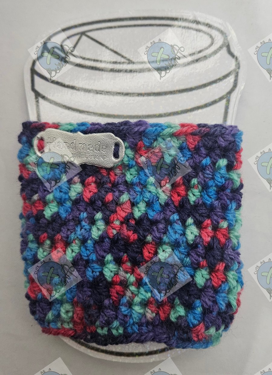 Handmade crochet coffee cup cozy- Rainbow