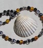 Black Onyx, Faux Amber & Hematite Heart Gemstone Beaded Statement Necklace, 