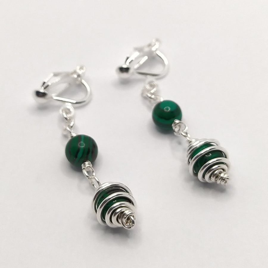 Green Malachite Clip-on Earrings 