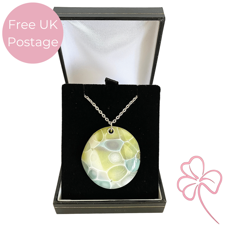 Pastel Yellow Bubbles Fused Glass Pendant Necklace 
