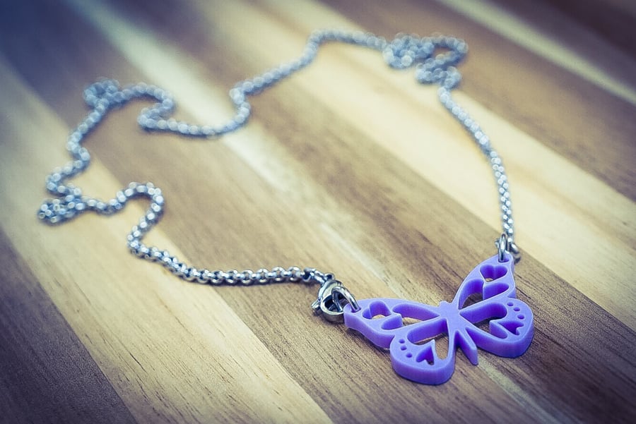 Lilac Butterfly Acrylic Necklace