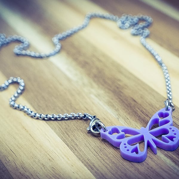 Lilac Butterfly Acrylic Necklace