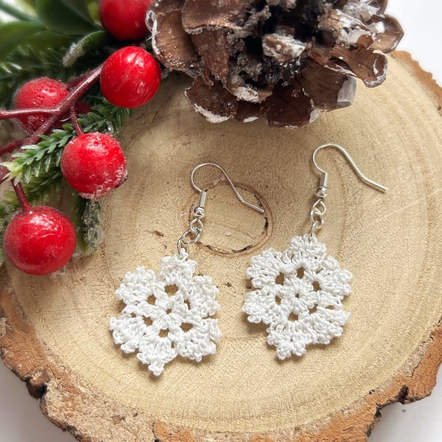 Micro Crochet Snowflake Christmas Earrings