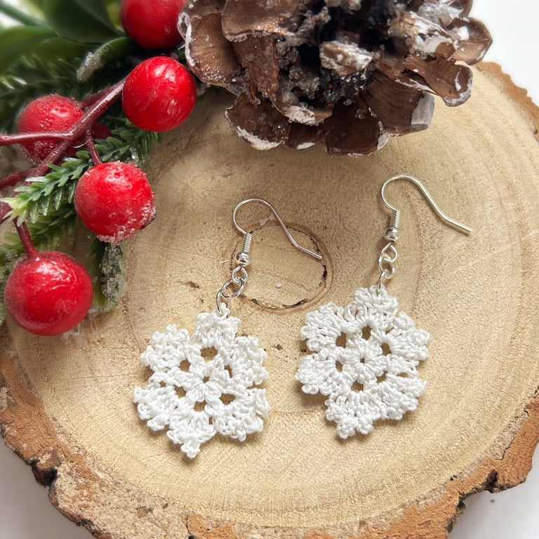 Micro Crochet Snowflake Christmas Earrings