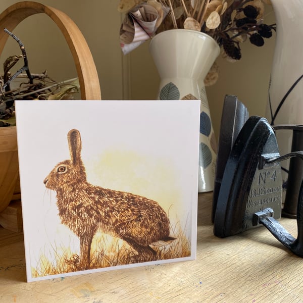 Greetings Card. The Watchful Hare