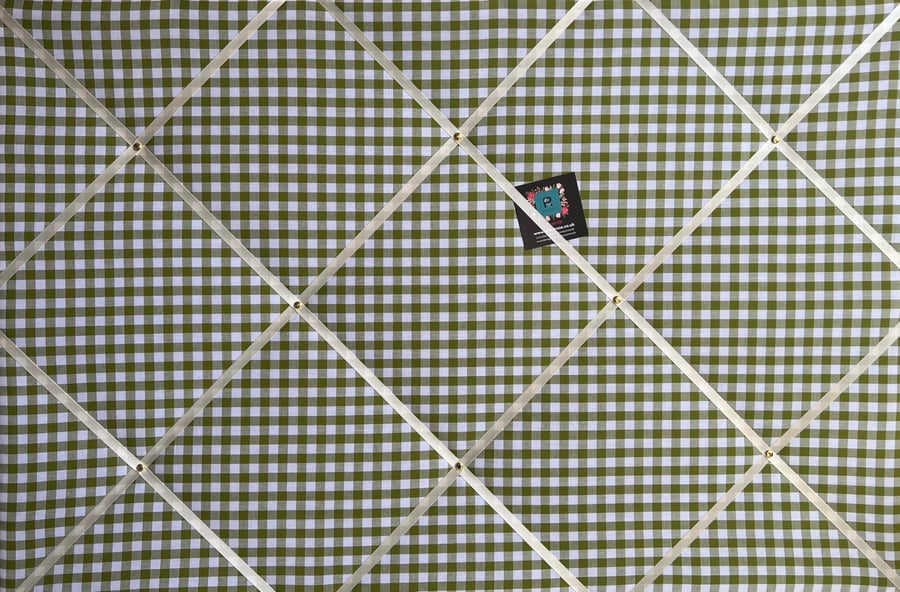 Handmade Bespoke Memo Notice Board With Sage Green White Gingham Check Fabric