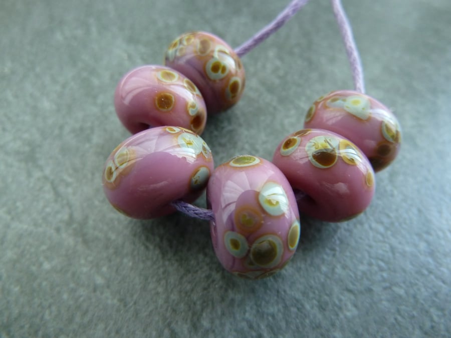 pink raku handmade lampwork glass beads
