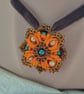Orange Lace Pendant Necklace – Handmade Tatted Jewellery with Pearls - Image 1