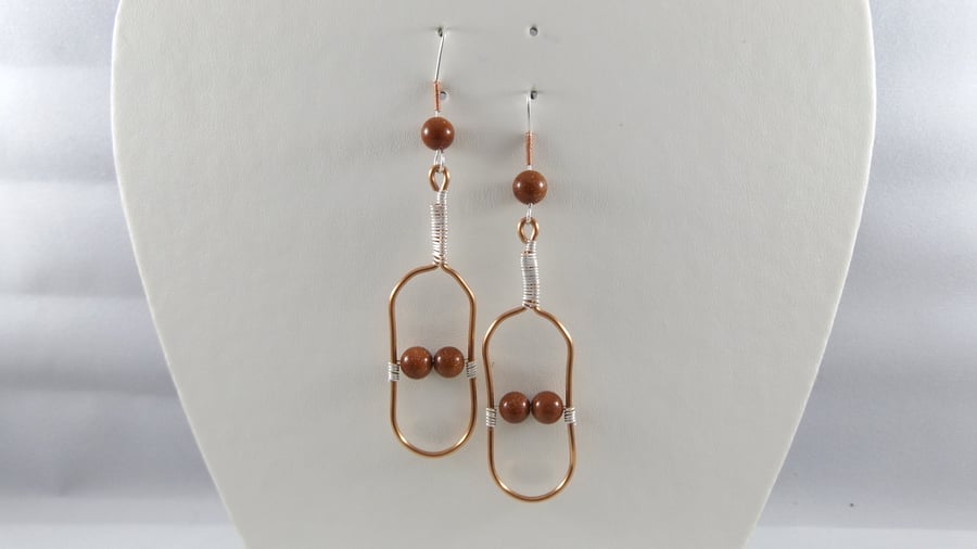  Copper wire handmade oval earrings