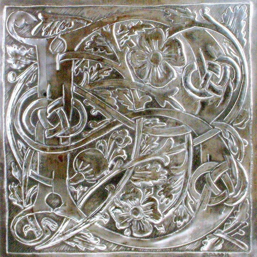 Letter B wall art, Pewter monogram