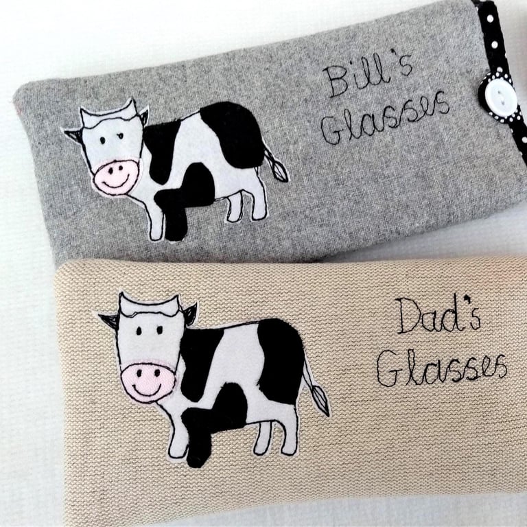 Cow Personalised Sunglasses Case - Custom Padded Pouch with Choice of Text