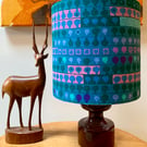 Retro Lampshade in Blue Turquoise Pink Barkcloth Heals Cherry Orchard Vintage f