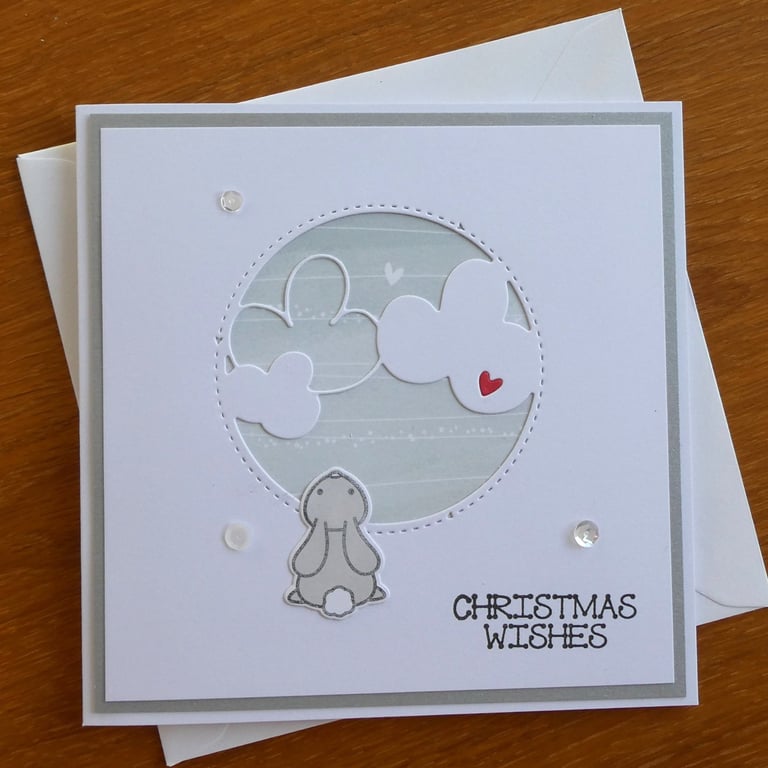 Rabbit With Clouds Christmas Card - Christmas Wishes