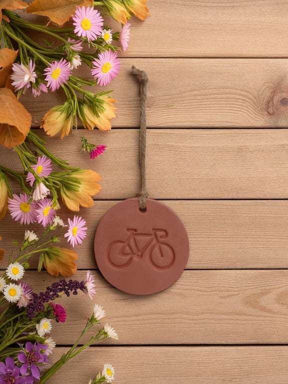 Bicycle Cycling Round Terracotta Hanging Aromatherapy Diffuser