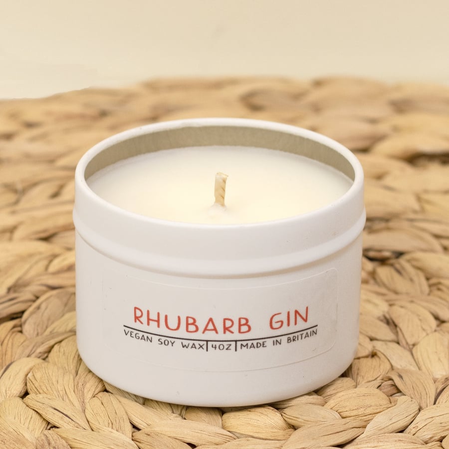 Rhubarb gin - tin candle, Fruity scent 